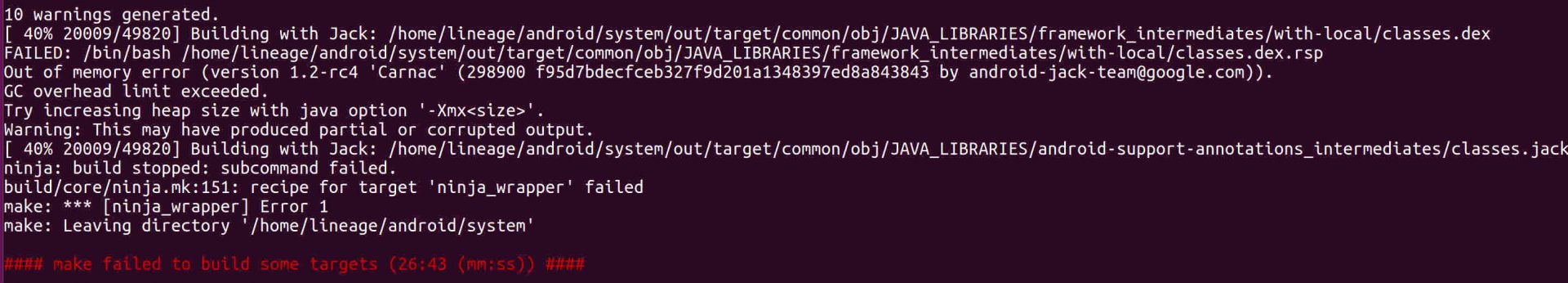 Jack Compiler Java heap size error