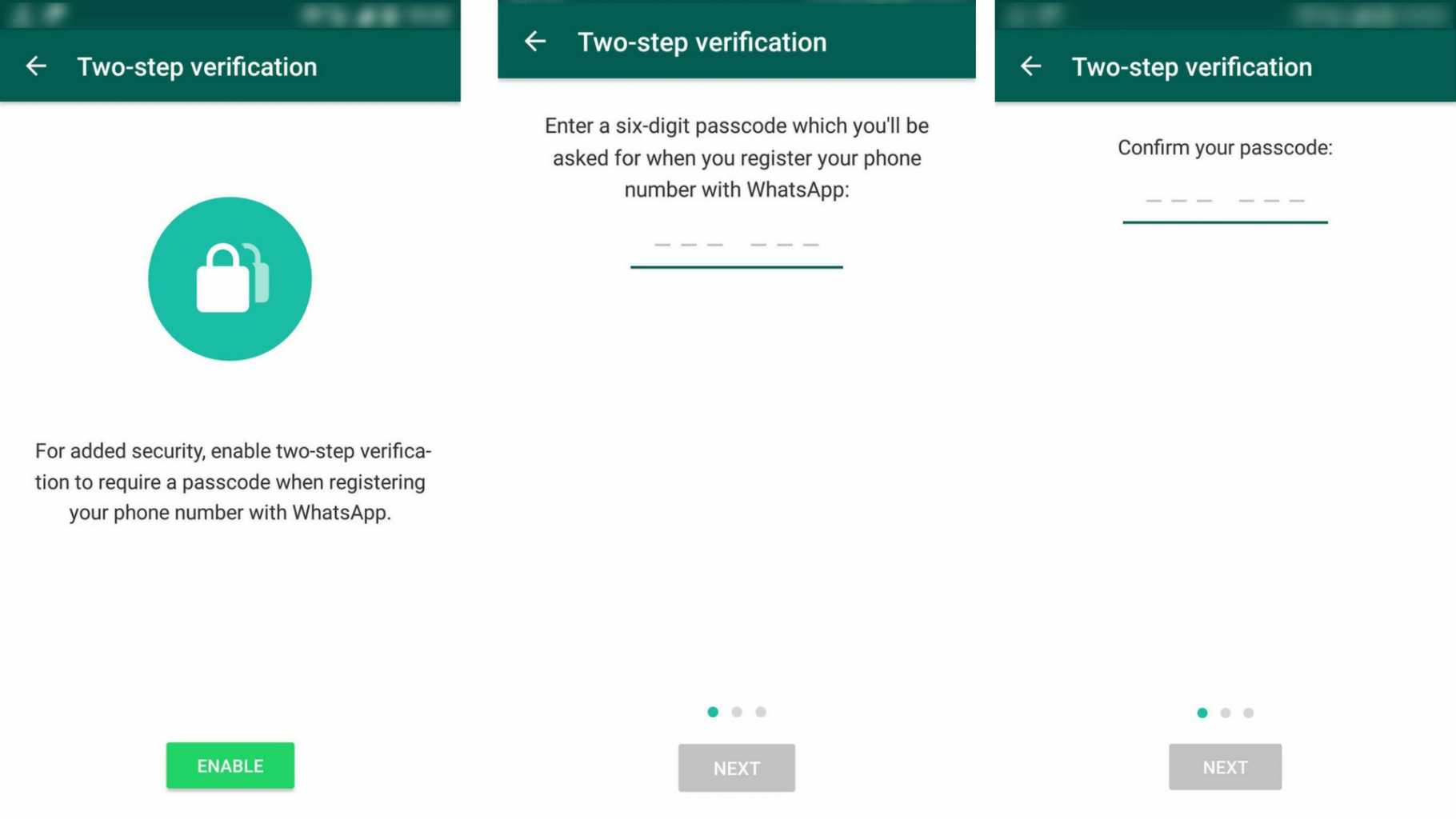 Two step verification password setup