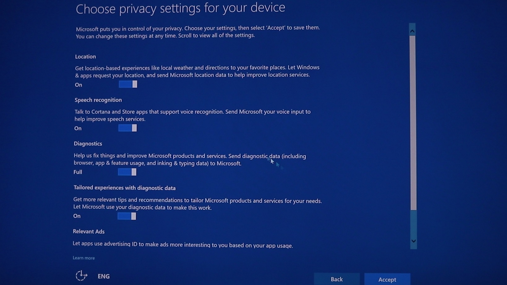 Windows 10 creators update privacy policy